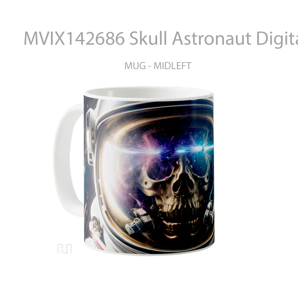 Mug Skull Astronaut Digital Art Gelas Keramik Unik - All-side / Desain