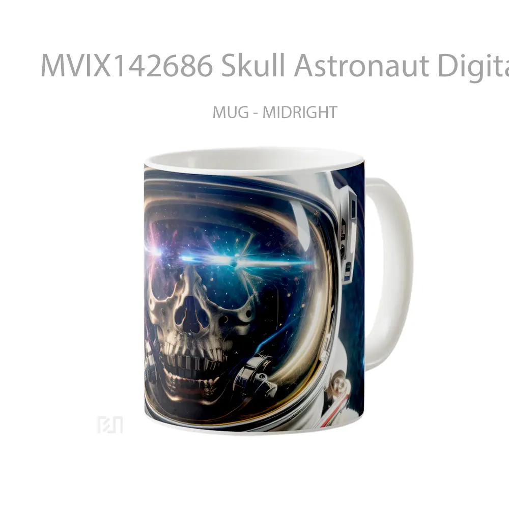 Mug Skull Astronaut Digital Art Gelas Keramik Unik - All-side / Desain