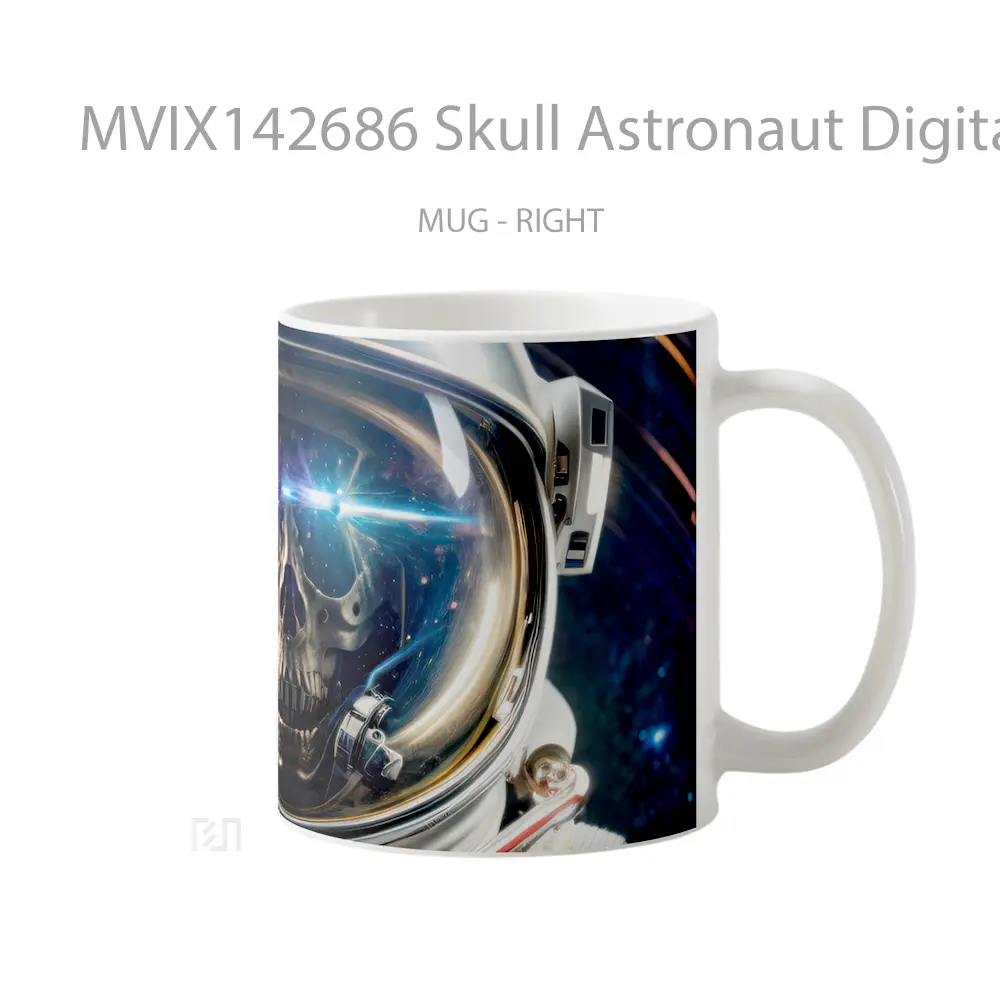 Mug Skull Astronaut Digital Art Gelas Keramik Unik - All-side / Desain