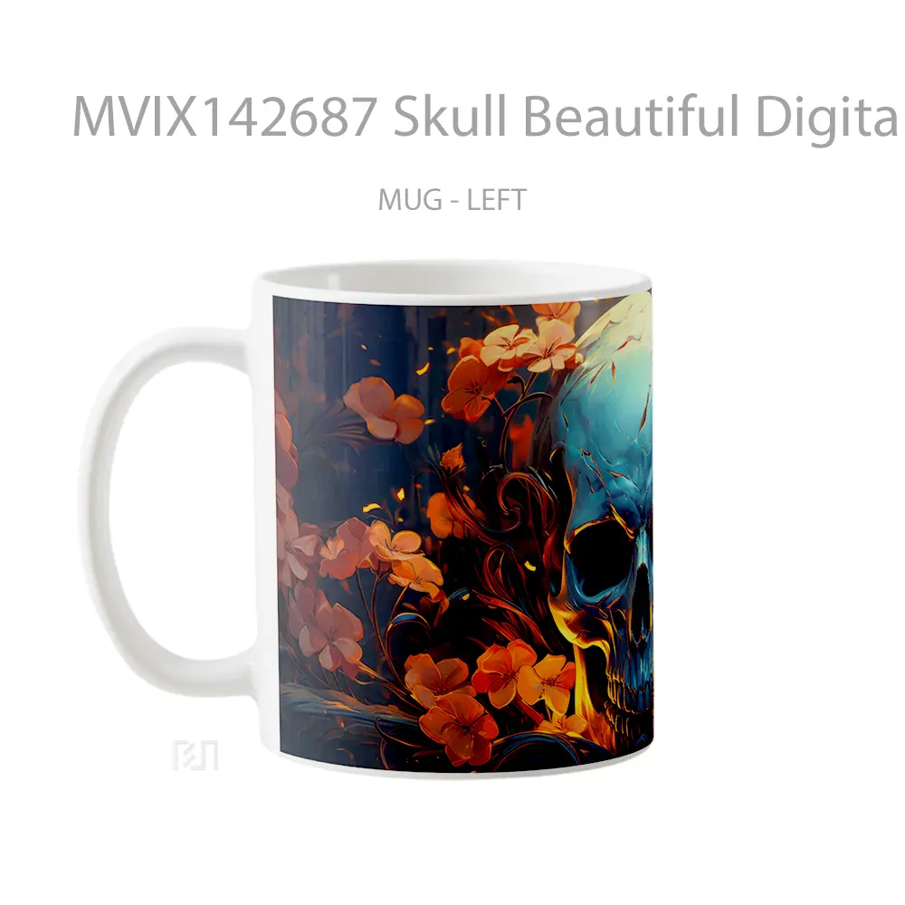 Mug Skull Beautiful Digital Art Gelas Keramik Unik - All-side / Desain