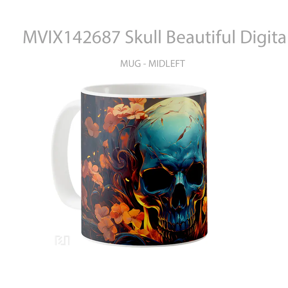 Mug Skull Beautiful Digital Art Gelas Keramik Unik - All-side / Desain