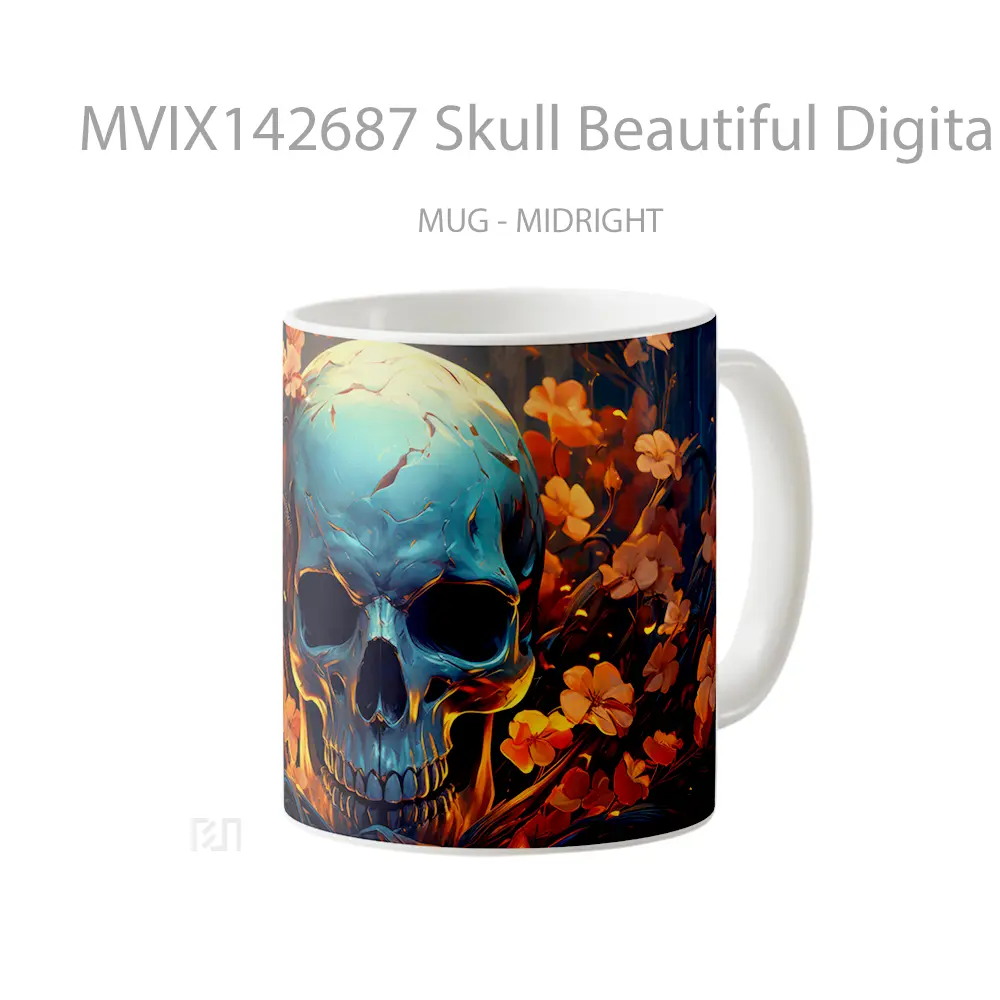 Mug Skull Beautiful Digital Art Gelas Keramik Unik - All-side / Desain