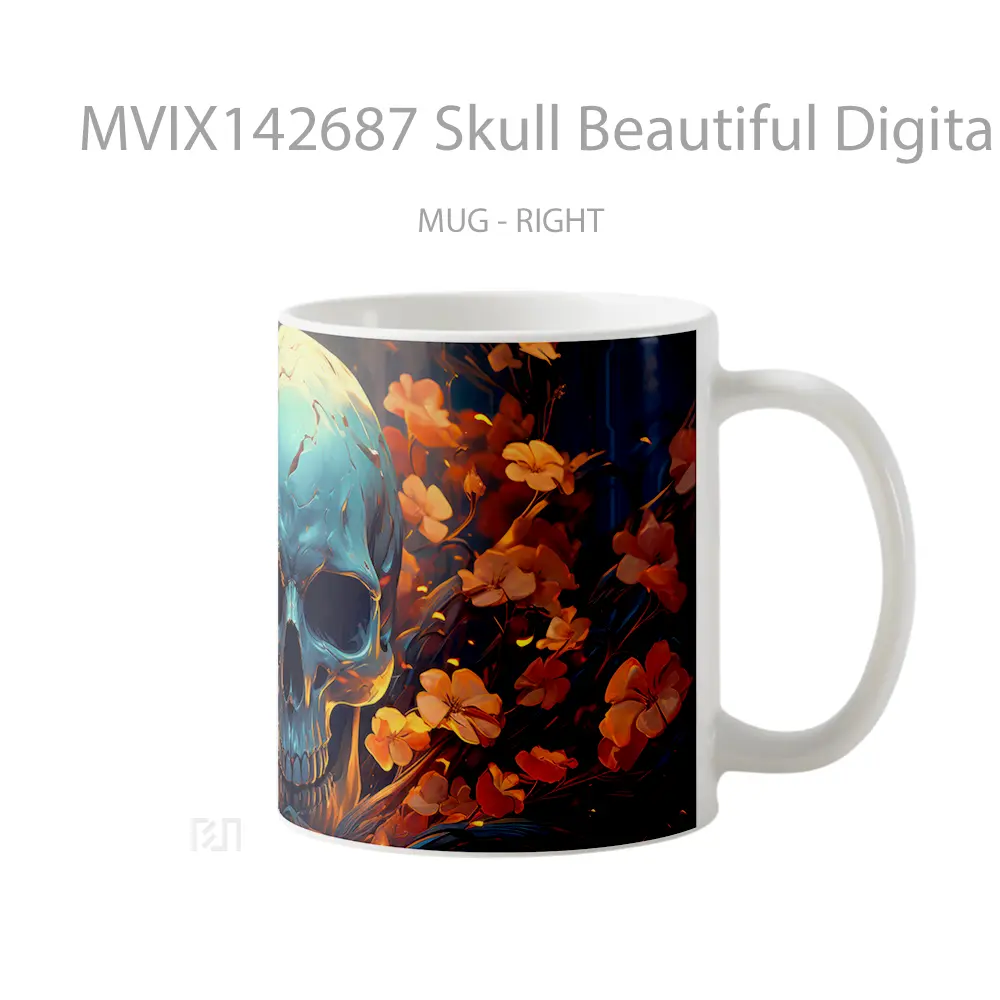 Mug Skull Beautiful Digital Art Gelas Keramik Unik - All-side / Desain