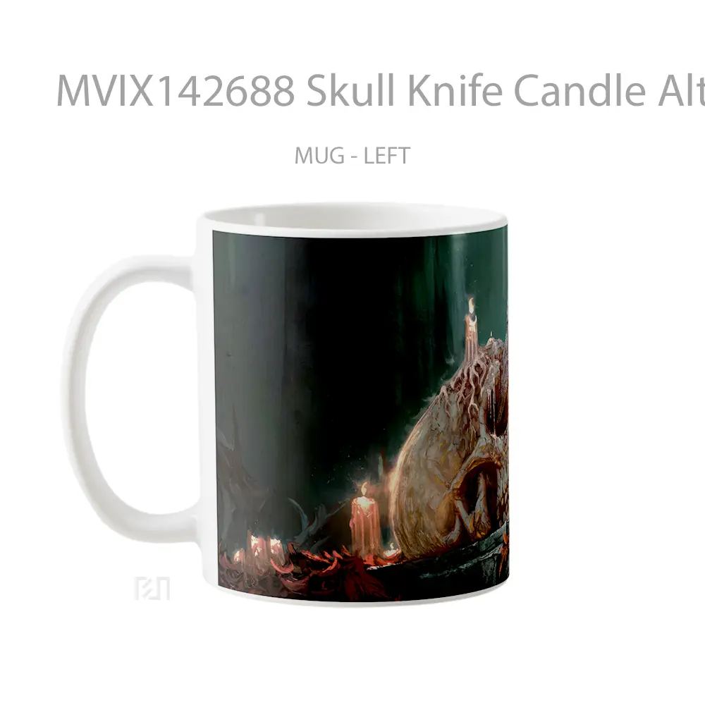 Mug Skull Knife Candle Altar Digital Art Gelas Keramik Unik - All-side / Desain