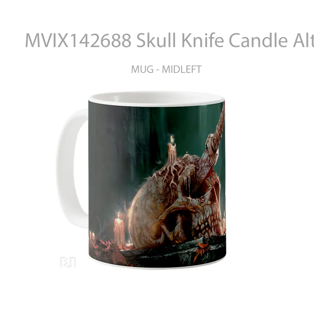 Mug Skull Knife Candle Altar Digital Art Gelas Keramik Unik - All-side / Desain