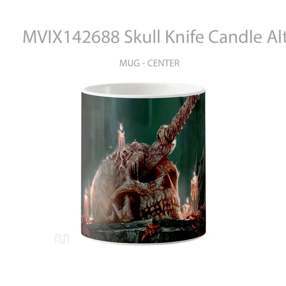 Mug Skull Knife Candle Altar Digital Art Gelas Keramik Unik