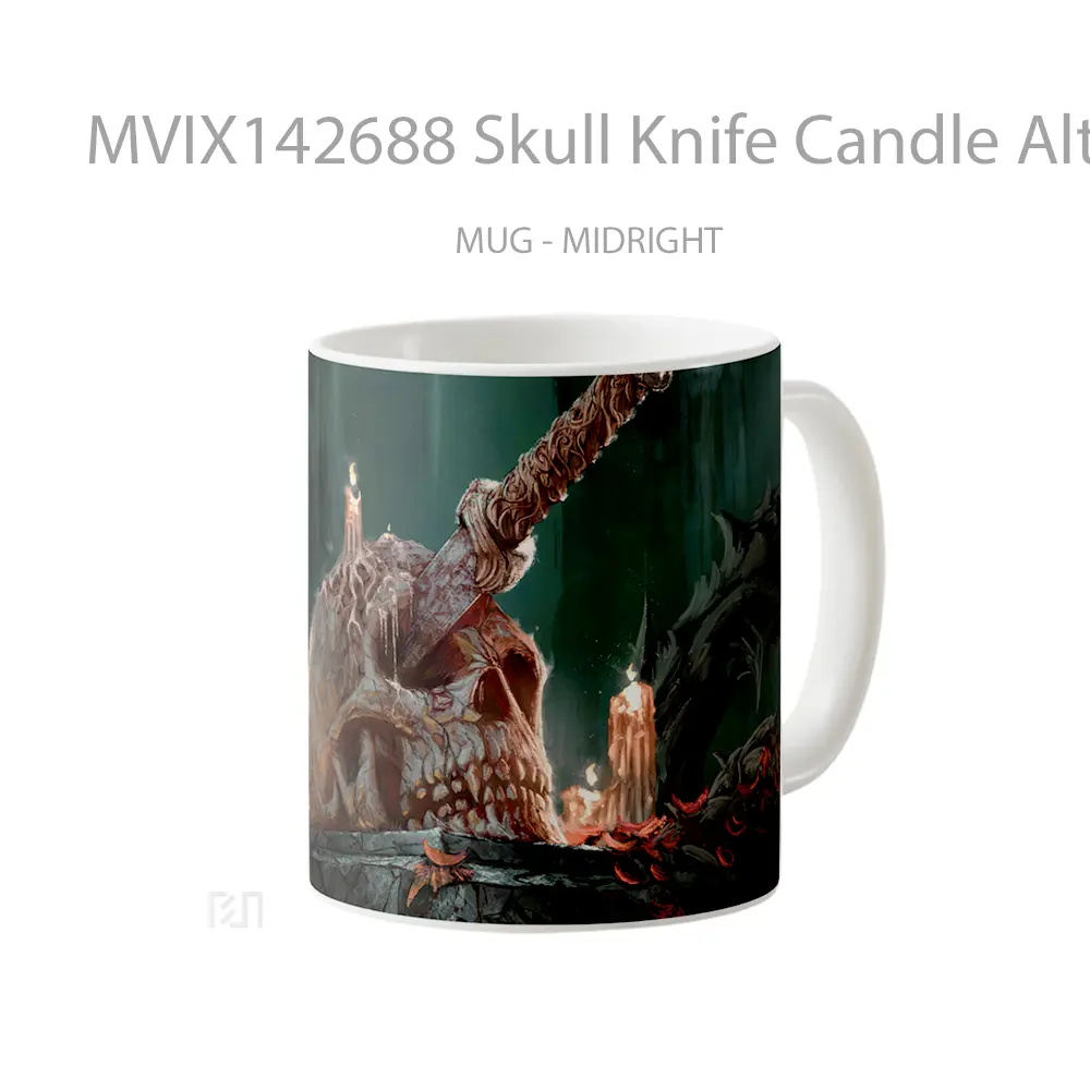 Mug Skull Knife Candle Altar Digital Art Gelas Keramik Unik - All-side / Desain