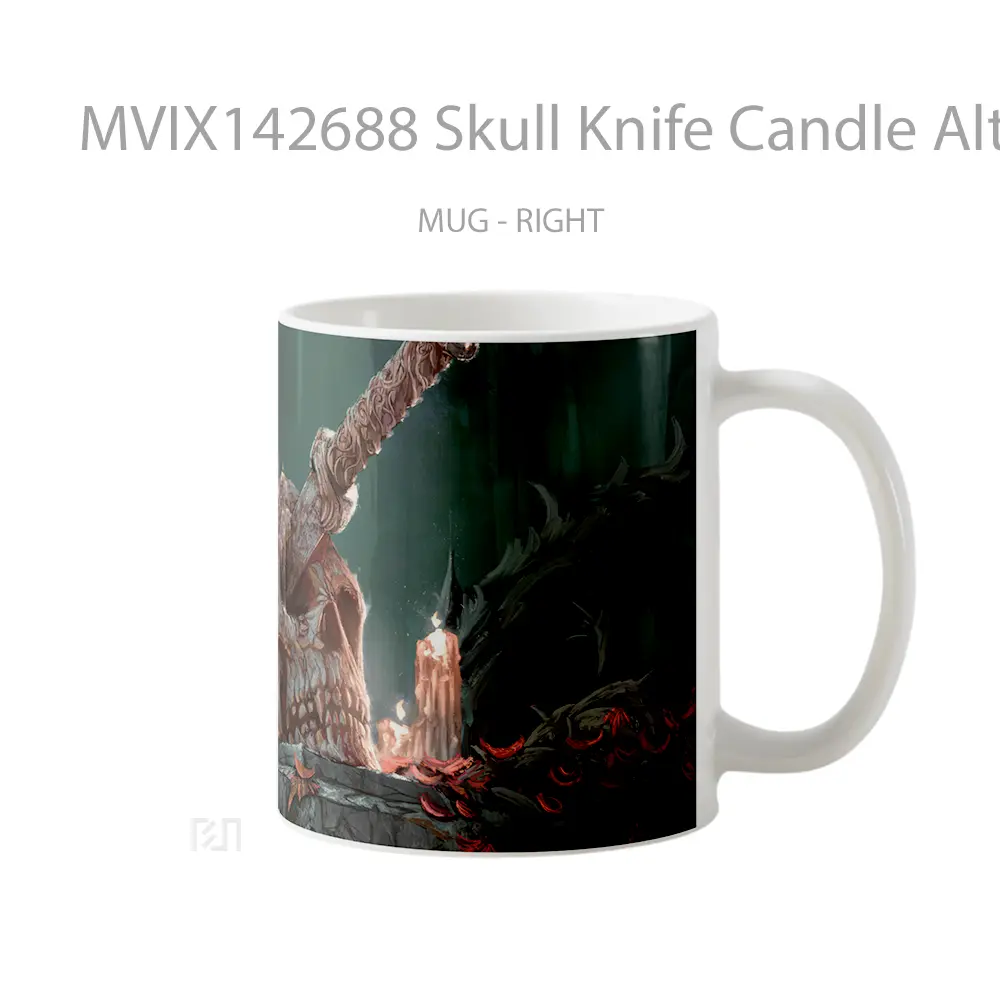 Mug Skull Knife Candle Altar Digital Art Gelas Keramik Unik - All-side / Desain