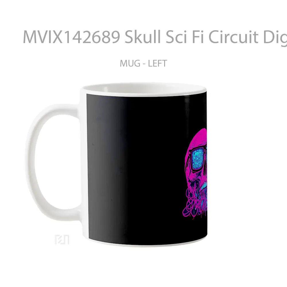 Mug Skull Sci Fi Circuit Digital Art Gelas Keramik Unik - All-side / Desain
