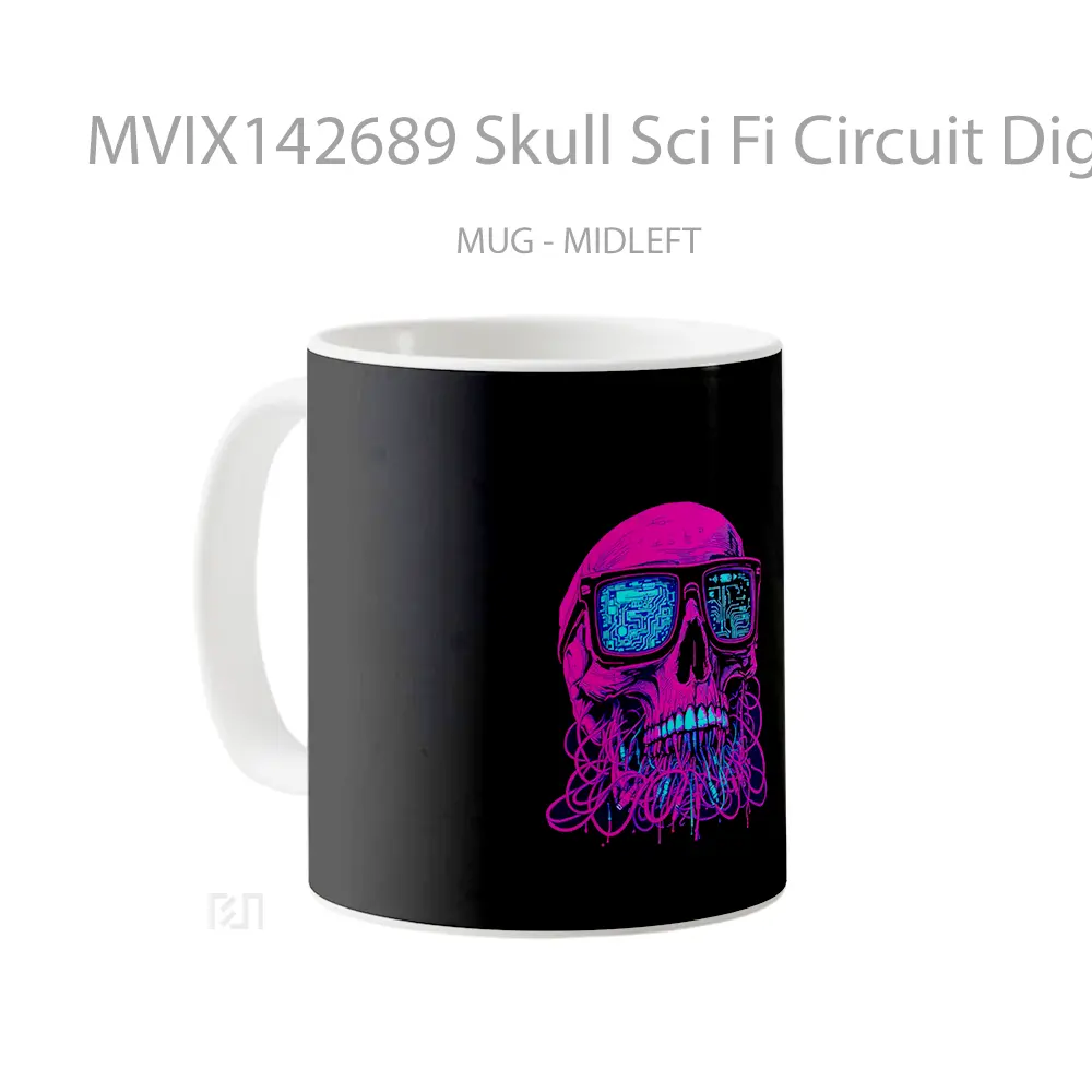 Mug Skull Sci Fi Circuit Digital Art Gelas Keramik Unik - All-side / Desain