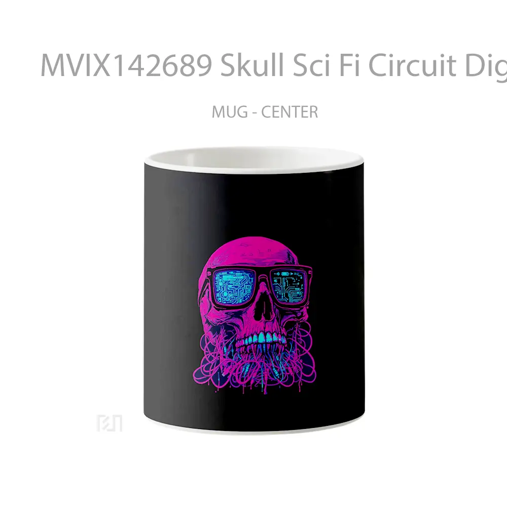 Mug Skull Sci Fi Circuit Digital Art Gelas Keramik Unik