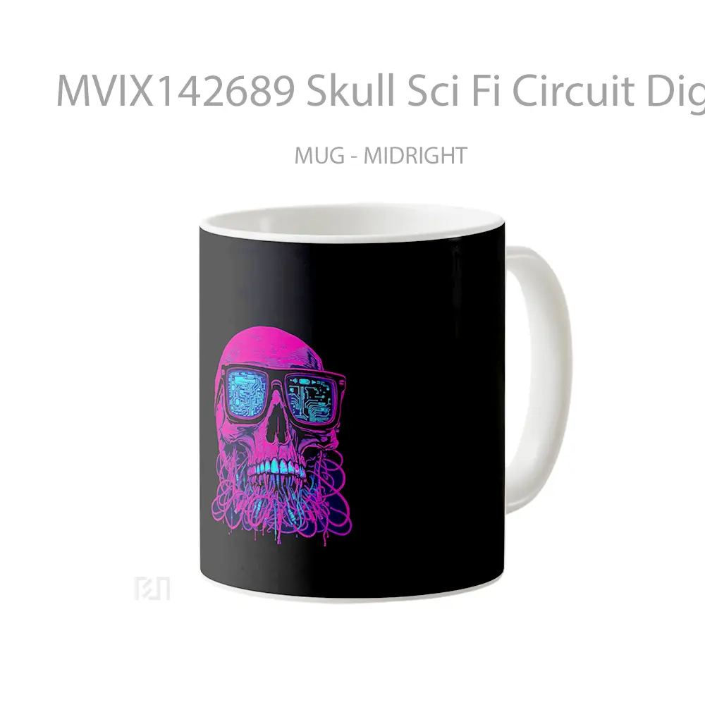 Mug Skull Sci Fi Circuit Digital Art Gelas Keramik Unik - All-side / Desain