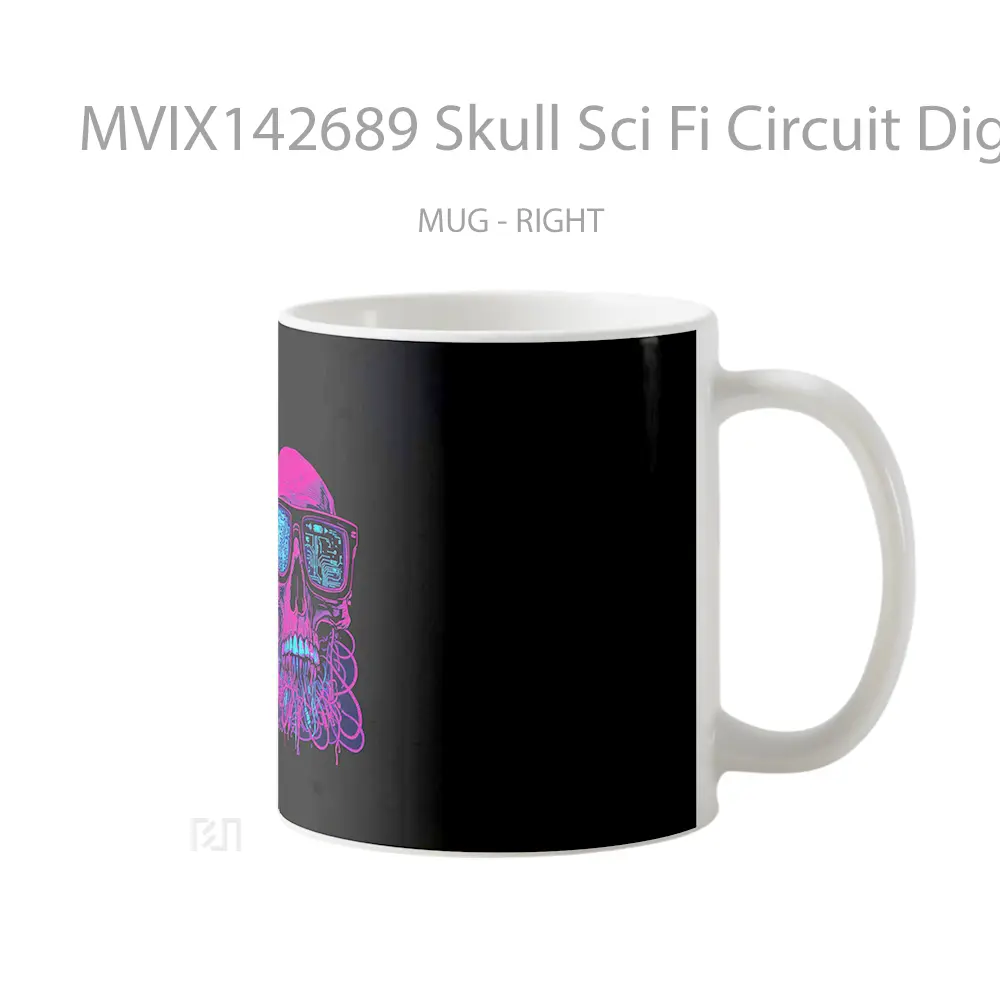Mug Skull Sci Fi Circuit Digital Art Gelas Keramik Unik - All-side / Desain