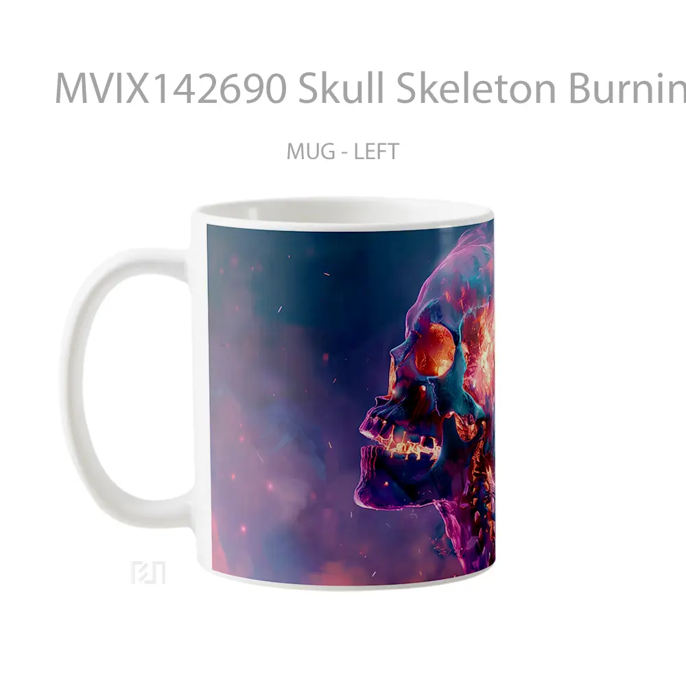 Mug Skull Skeleton Burning Digital Art Gelas Keramik Unik - All-side / Desain