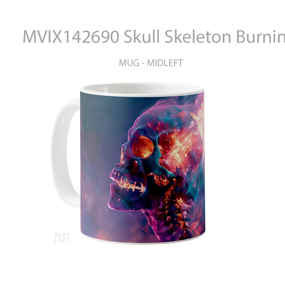 Mug Skull Skeleton Burning Digital Art Gelas Keramik Unik - All-side / Desain