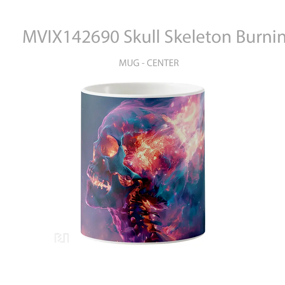 Mug Skull Skeleton Burning Digital Art Gelas Keramik Unik