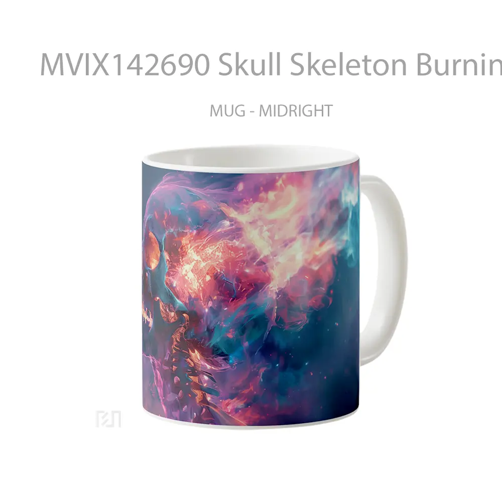 Mug Skull Skeleton Burning Digital Art Gelas Keramik Unik - All-side / Desain