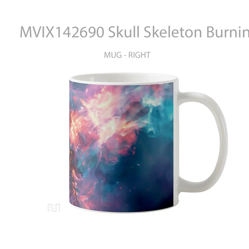 Mug Skull Skeleton Burning Digital Art Gelas Keramik Unik - All-side / Desain