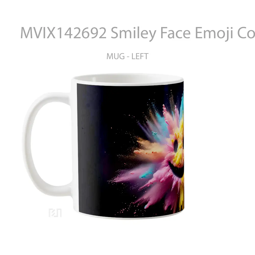 Mug Smiley Face Emoji Colorful Explosion Digital Art Gelas Keramik Unik - All-side / Desain