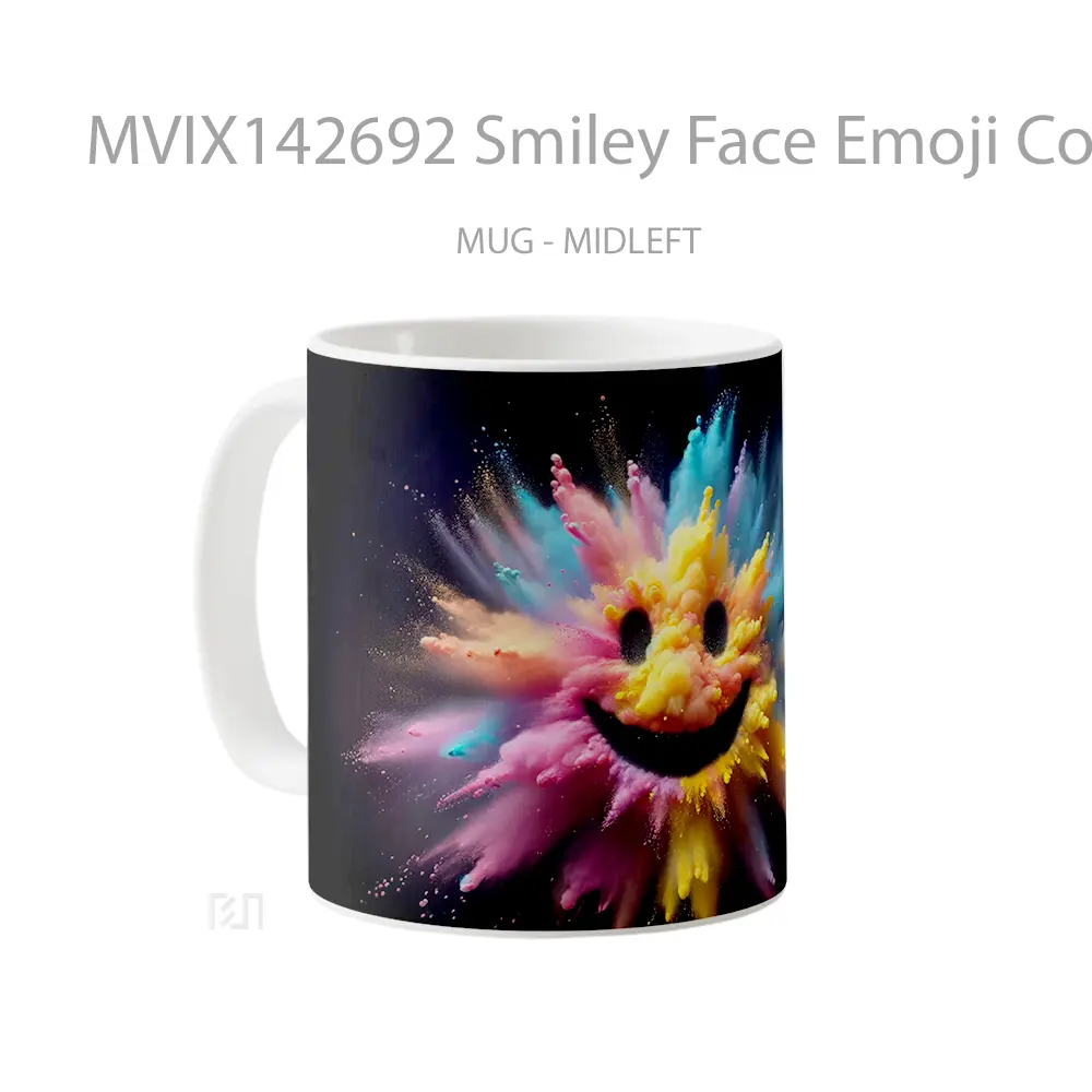 Mug Smiley Face Emoji Colorful Explosion Digital Art Gelas Keramik Unik - All-side / Desain