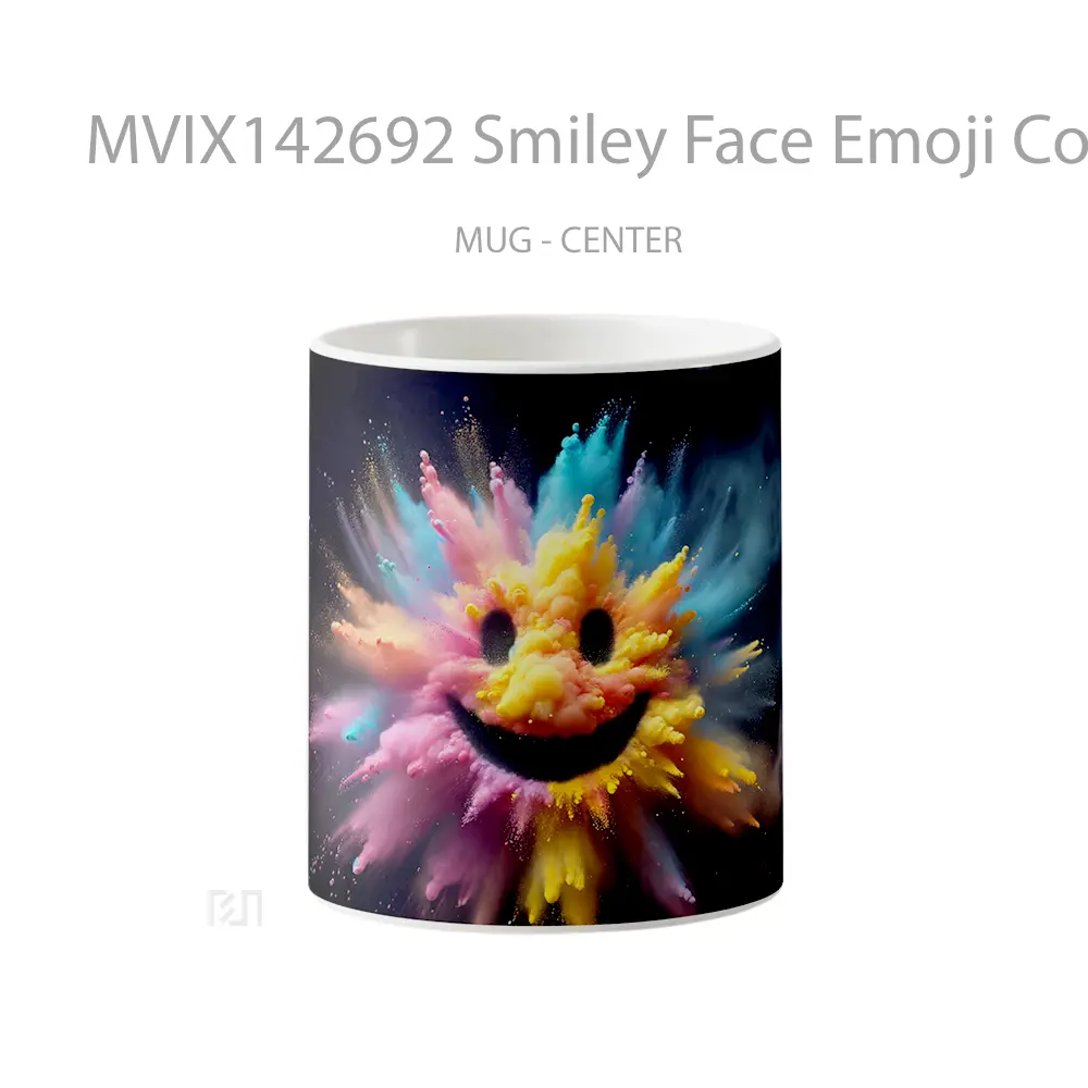 Mug Smiley Face Emoji Colorful Explosion Digital Art Gelas Keramik Unik