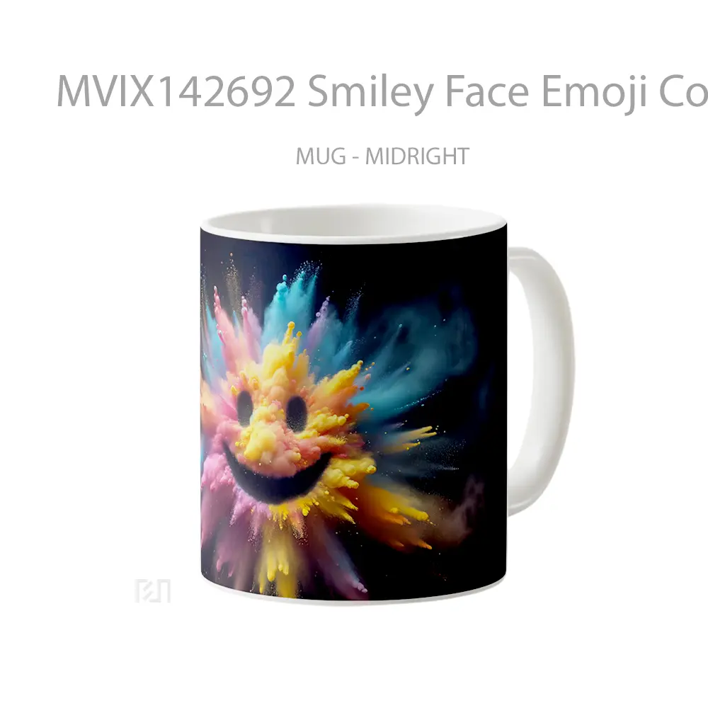 Mug Smiley Face Emoji Colorful Explosion Digital Art Gelas Keramik Unik - All-side / Desain