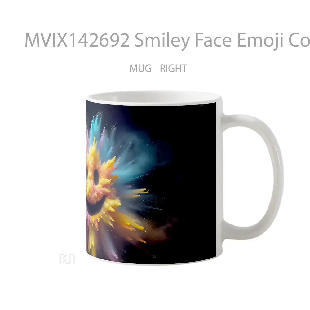 Mug Smiley Face Emoji Colorful Explosion Digital Art Gelas Keramik Unik - All-side / Desain