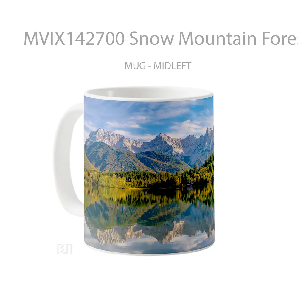 Mug Snow Mountain Forest Nature Lake Reflection Scenery Gelas Pemandangan Alam - All-side / Desain