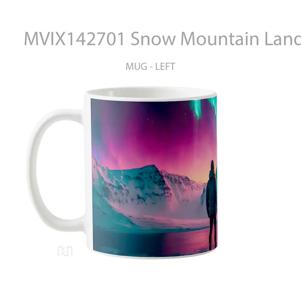 Mug Snow Mountain Landscape Night Colorful Sky Digital Art Gelas Pemandangan Alam - All-side / Desain