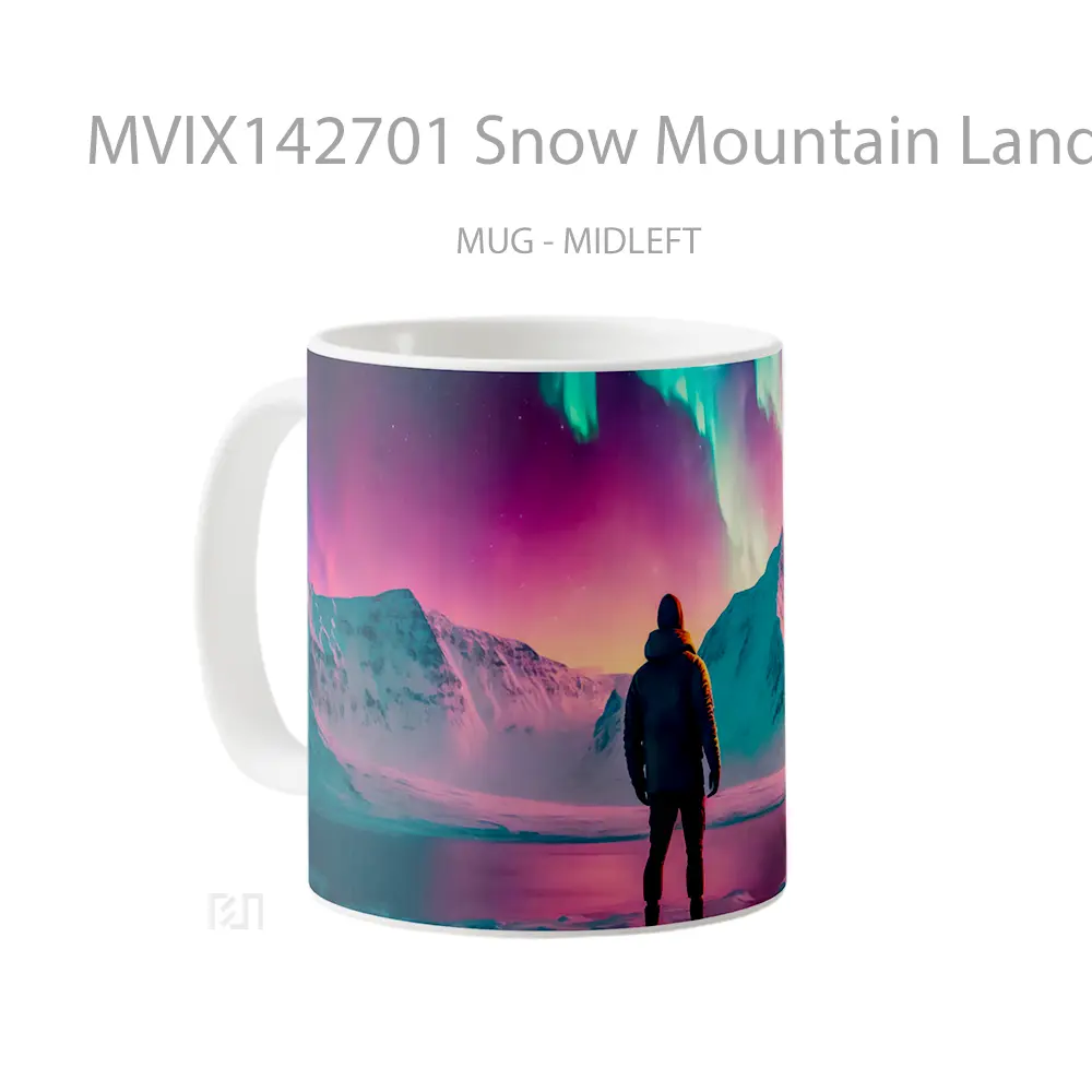 Mug Snow Mountain Landscape Night Colorful Sky Digital Art Gelas Pemandangan Alam - All-side / Desain