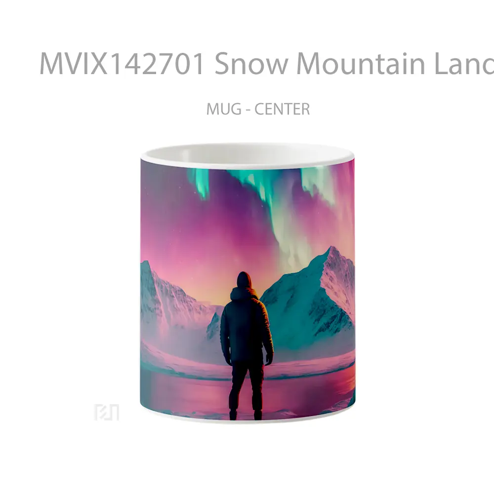 Mug Snow Mountain Landscape Night Colorful Sky Digital Art Gelas Pemandangan Alam