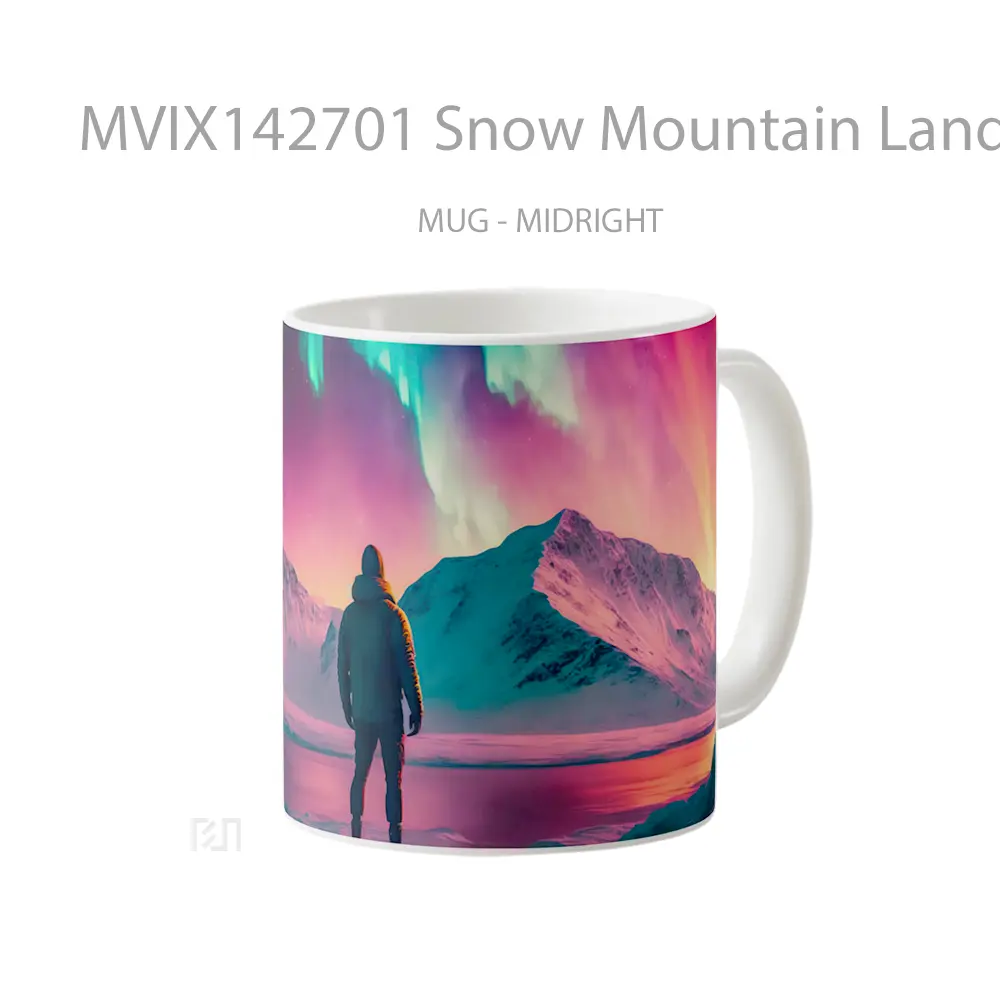 Mug Snow Mountain Landscape Night Colorful Sky Digital Art Gelas Pemandangan Alam - All-side / Desain