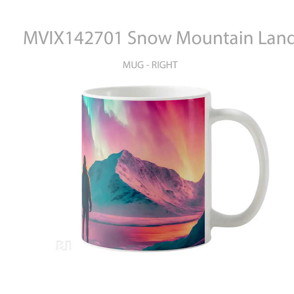 Mug Snow Mountain Landscape Night Colorful Sky Digital Art Gelas Pemandangan Alam - All-side / Desain
