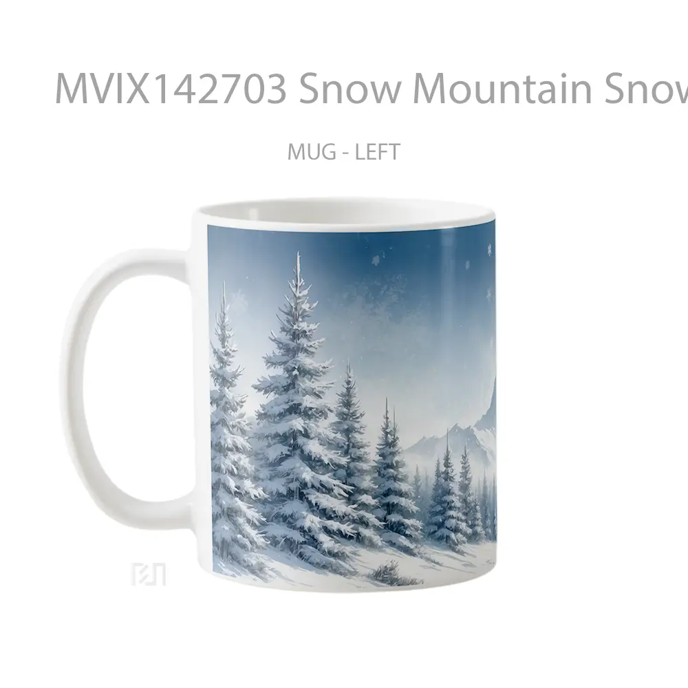 Mug Snow Mountain Snowflakes Forest Scenery Digital Art Gelas Pemandangan Alam - All-side / Desain