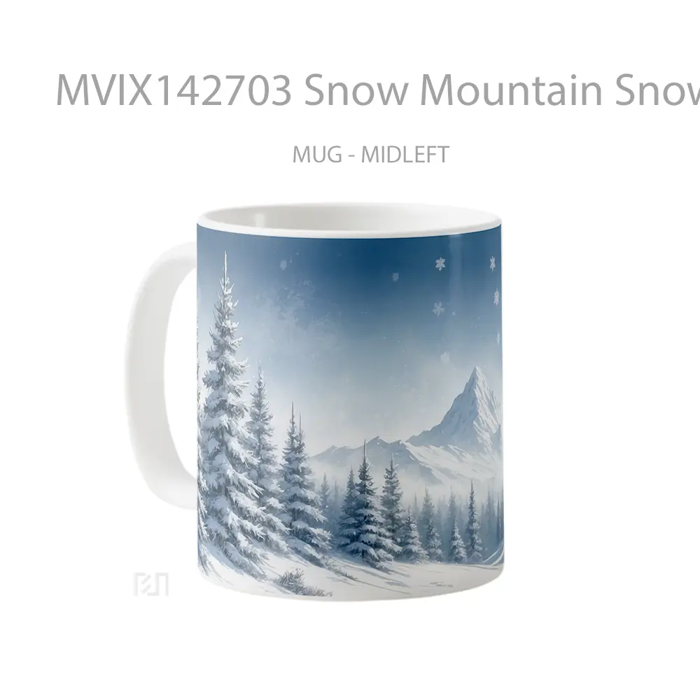 Mug Snow Mountain Snowflakes Forest Scenery Digital Art Gelas Pemandangan Alam - All-side / Desain