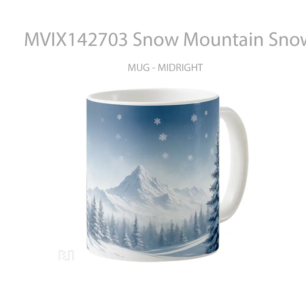 Mug Snow Mountain Snowflakes Forest Scenery Digital Art Gelas Pemandangan Alam - All-side / Desain