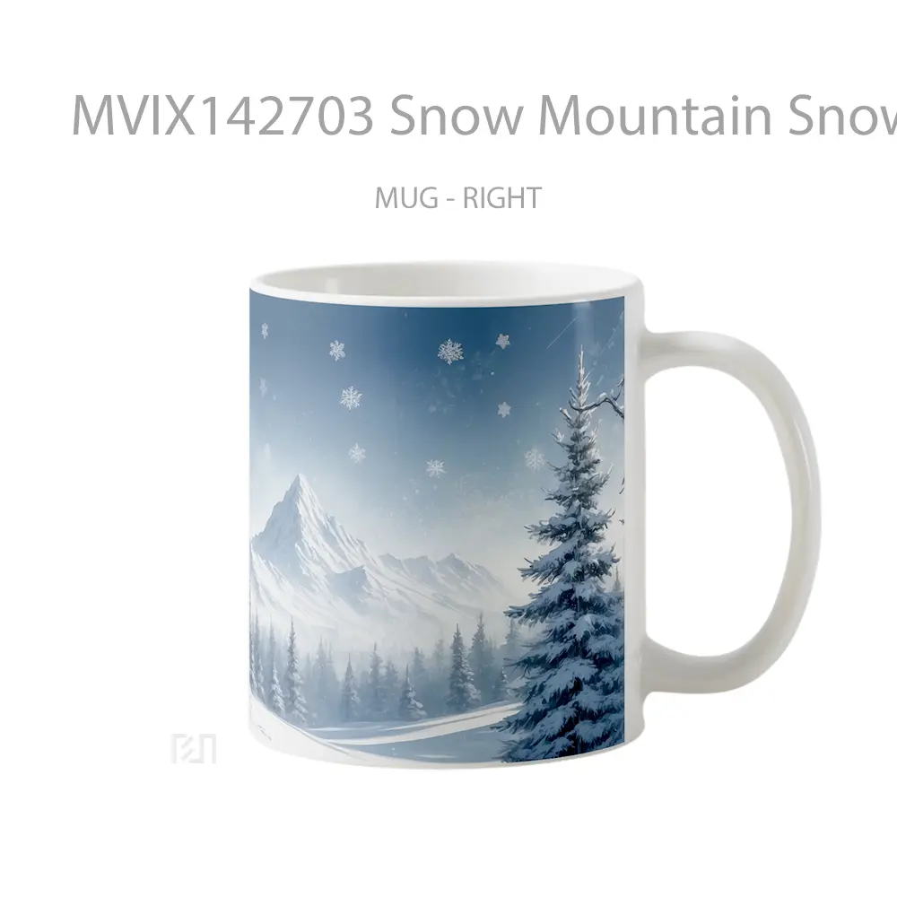 Mug Snow Mountain Snowflakes Forest Scenery Digital Art Gelas Pemandangan Alam - All-side / Desain