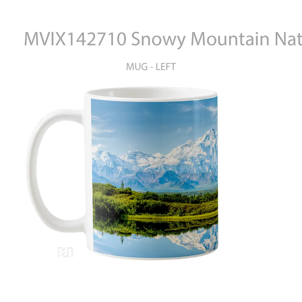 Mug Snowy Mountain Nature River Reflection Scenery Gelas Pemandangan Alam - All-side / Desain