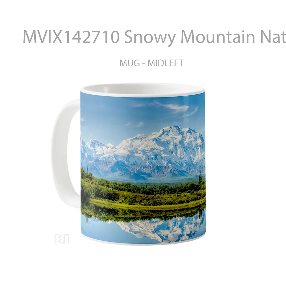 Mug Snowy Mountain Nature River Reflection Scenery Gelas Pemandangan Alam - All-side / Desain