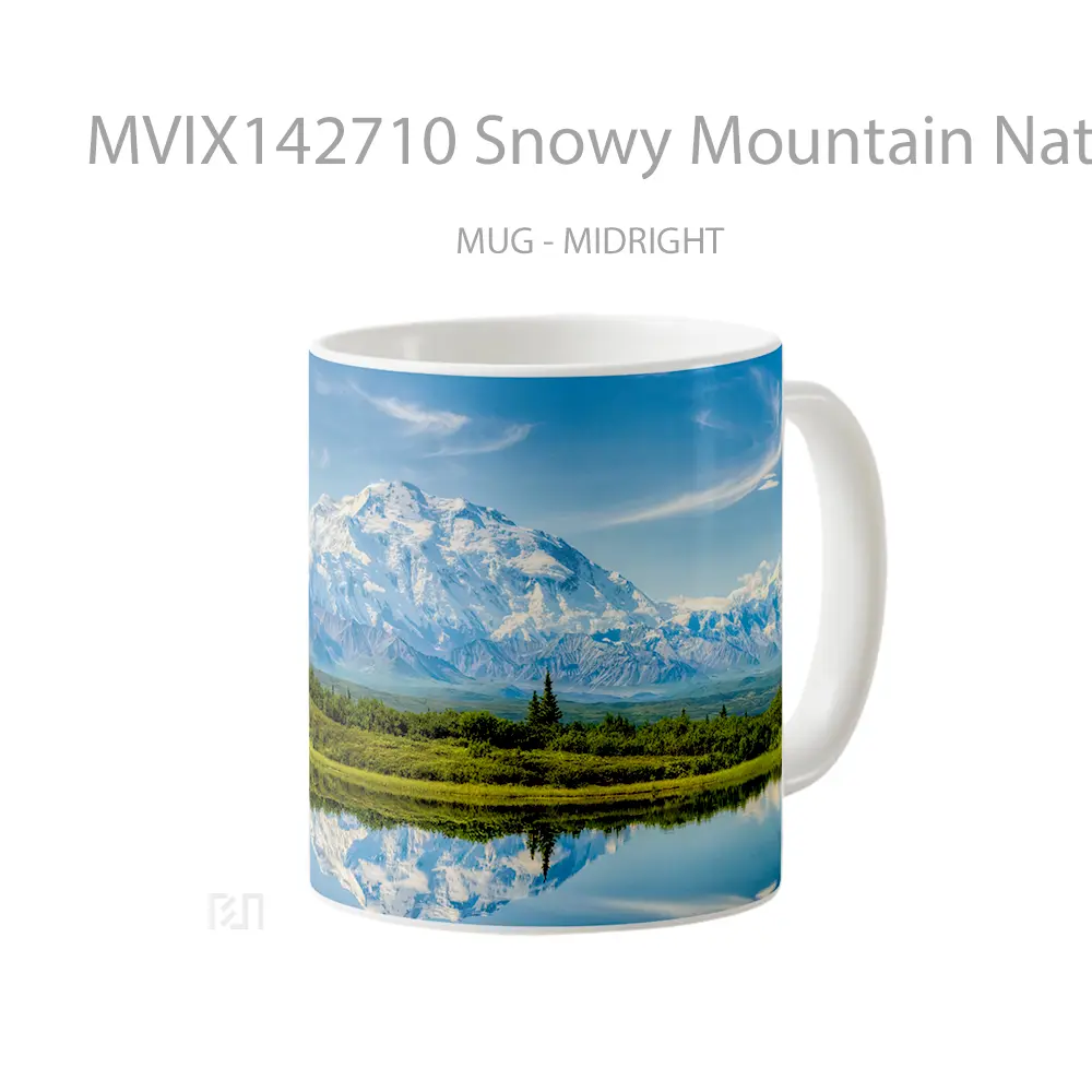 Mug Snowy Mountain Nature River Reflection Scenery Gelas Pemandangan Alam - All-side / Desain