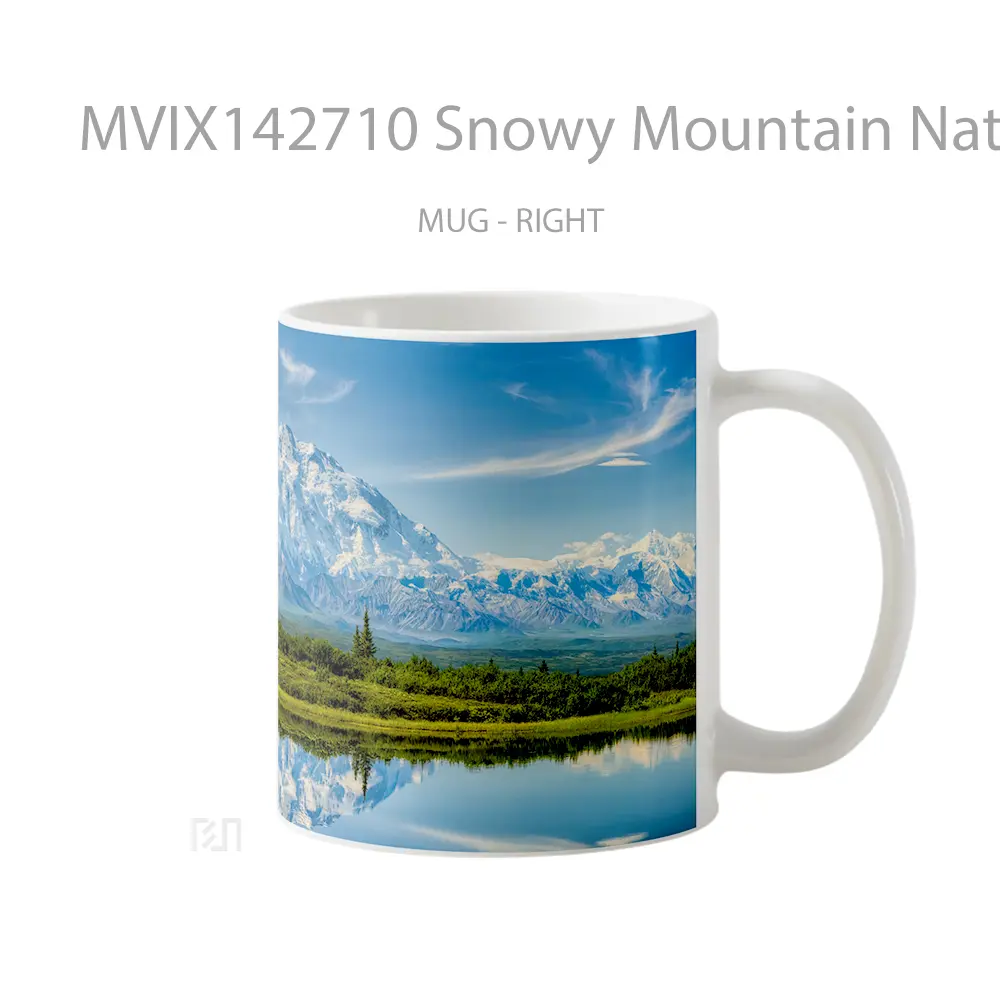 Mug Snowy Mountain Nature River Reflection Scenery Gelas Pemandangan Alam - All-side / Desain