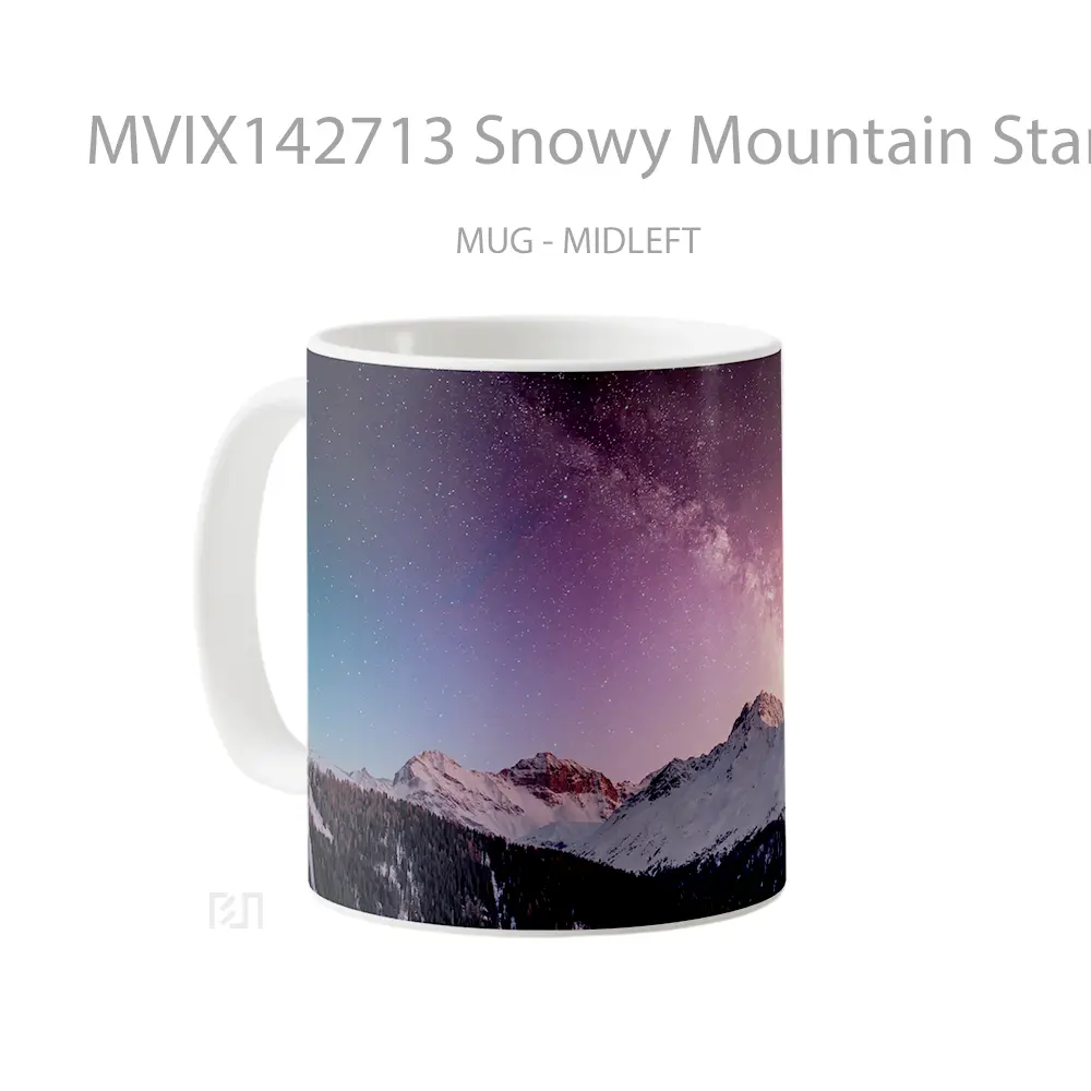 Mug Snowy Mountain Starry Night Sky Scenery Gelas Pemandangan Alam - All-side / Desain