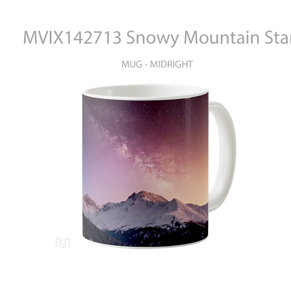 Mug Snowy Mountain Starry Night Sky Scenery Gelas Pemandangan Alam - All-side / Desain