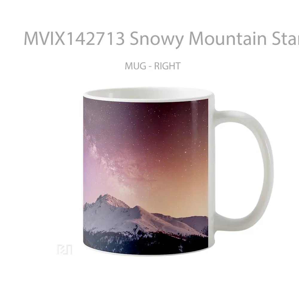 Mug Snowy Mountain Starry Night Sky Scenery Gelas Pemandangan Alam - All-side / Desain