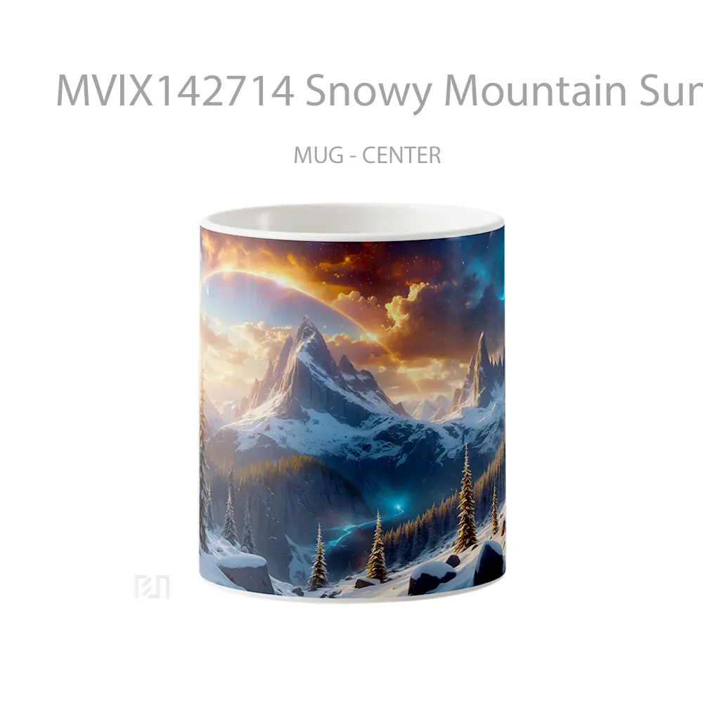 Mug Snowy Mountain Sunrise Scenery Digital Art Gelas Pemandangan Alam