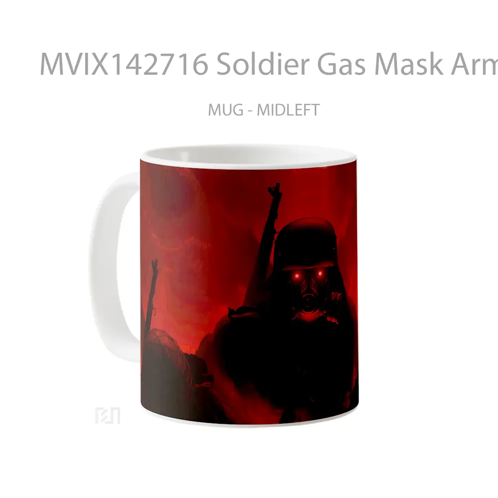 Mug Soldier Gas Mask Army Digital Art Gelas Keramik Unik - All-side / Desain
