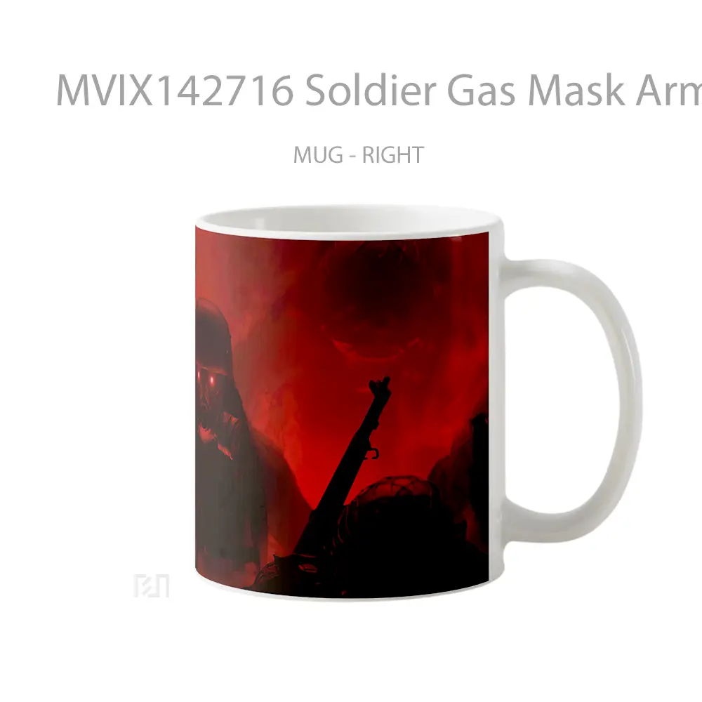 Mug Soldier Gas Mask Army Digital Art Gelas Keramik Unik - All-side / Desain