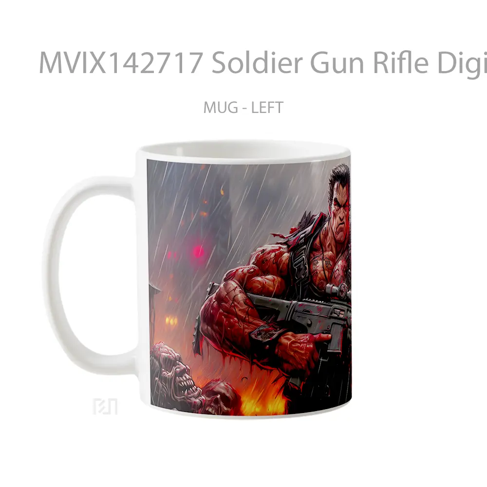 Mug Soldier Gun Rifle Digital Art Gelas Keramik Unik - All-side / Desain