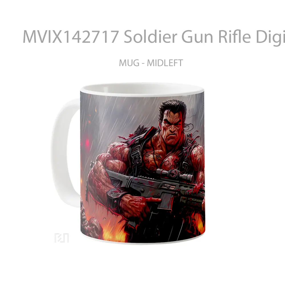 Mug Soldier Gun Rifle Digital Art Gelas Keramik Unik - All-side / Desain