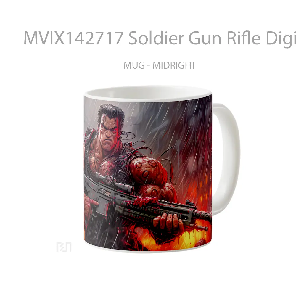 Mug Soldier Gun Rifle Digital Art Gelas Keramik Unik - All-side / Desain